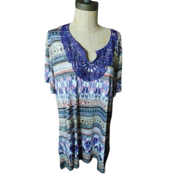 One World Size 3X Plus Size Boho Lace Trim Tunic Blouse Top NWT - Picture 1 of 3
